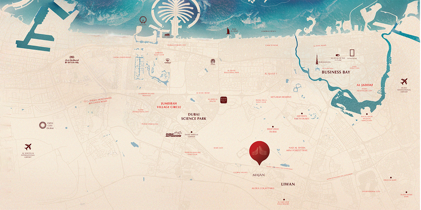 Binghatti Skyflame in Majan Dubai Location